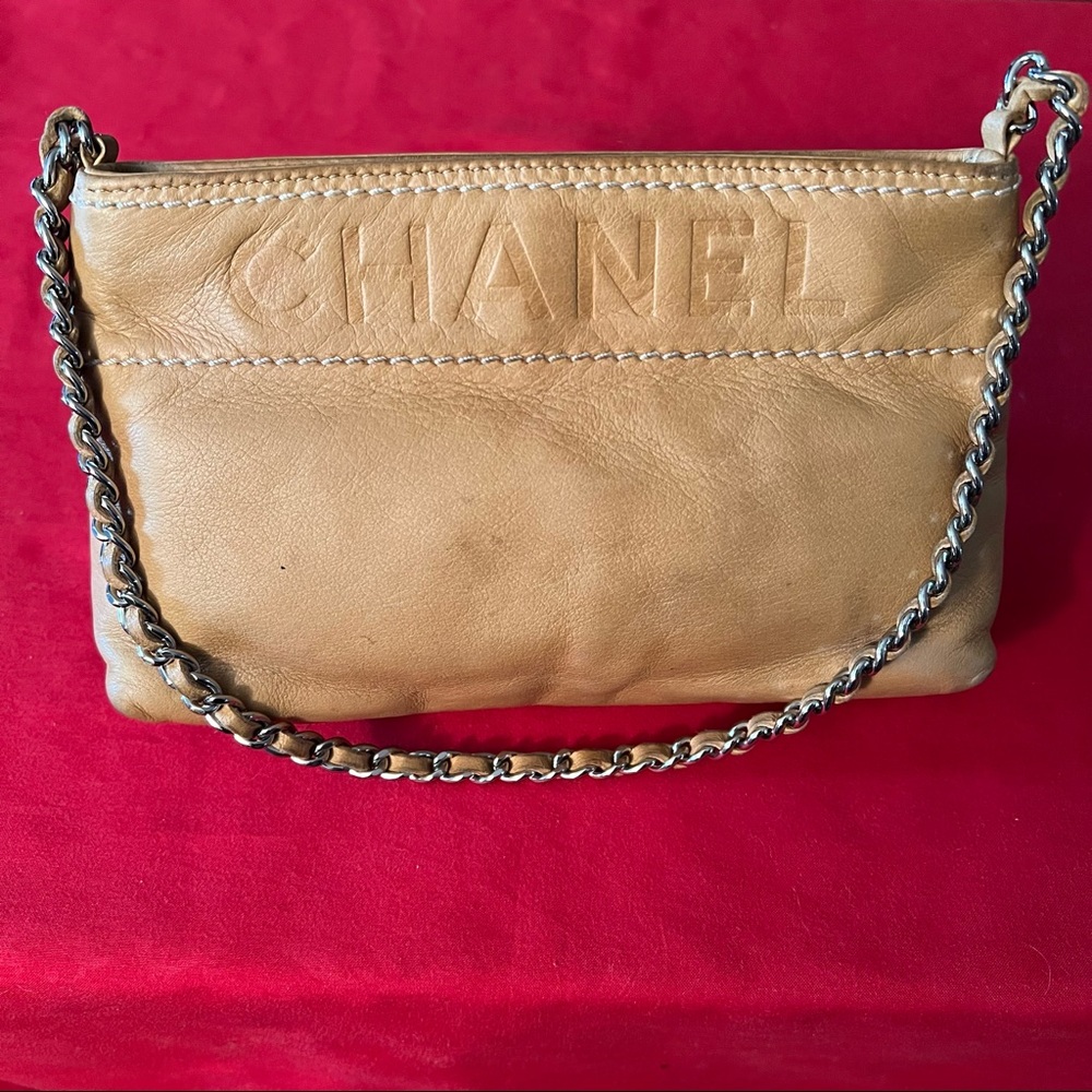 CHANEL Tan Lambskin LAX Pochette Clutch